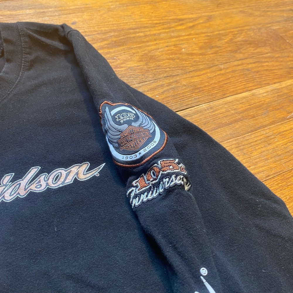 Harley Davidson 105th Anniversary Long Sleeve Graphic T-Shirt Black Womens Small - Picture 3 of 7